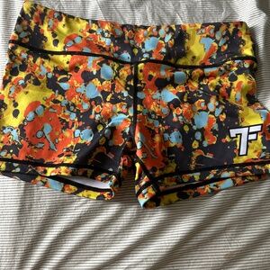 Splatter print workout shorts